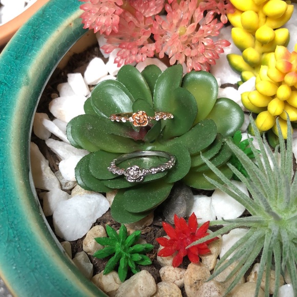 Jewelry - NWT CZ ROSE RING 2 Pieces Size 7